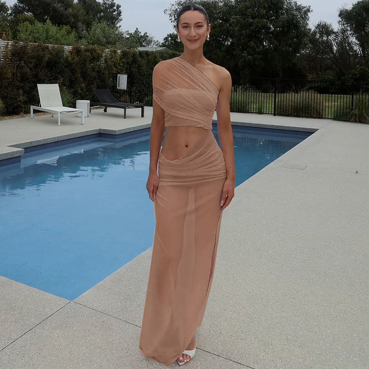 Damen Elegantes Wickelmaxikleid mit asymmetrischem Ausschnitt Echo Archiv