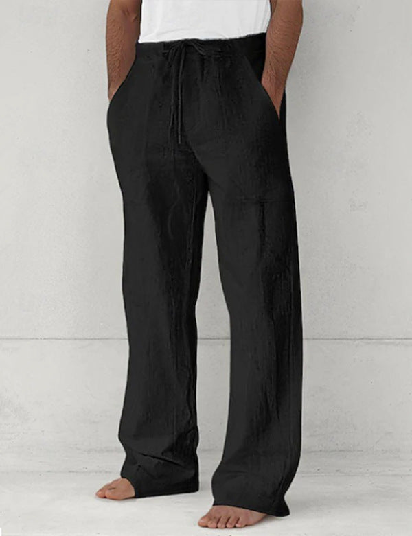 Herren leichte Relax-Chino aus Leinenmix mit weitem Bein, Kordelbund und seitlichen Eingrifftaschen – Sorevano