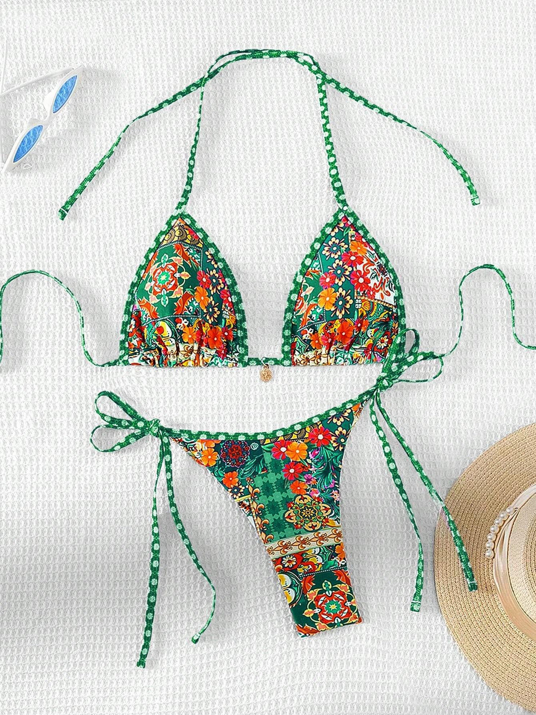 Damen Triangel-Bikini mit buntem floralen Mustermix und verstellbaren Trägern Echo Archiv