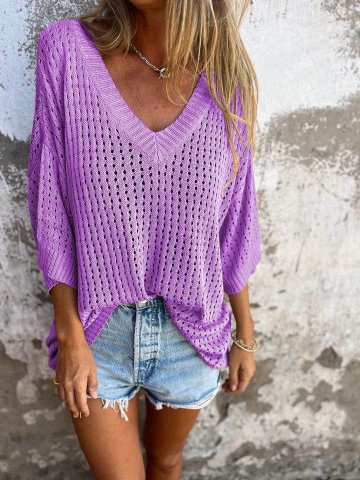 Damen nan luftig gestrickter V-Ausschnitt Pullover im Oversize-Schnitt Echo Archiv