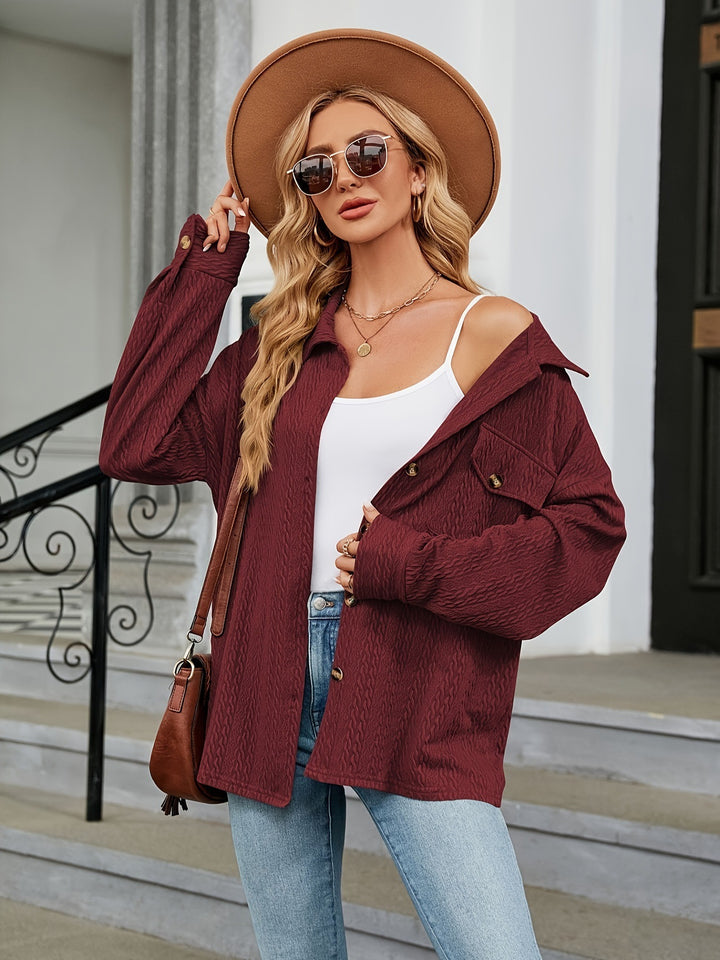 Damen Texturierte Oversize-Hemdjacke mit Pattentaschen Echoarchiv