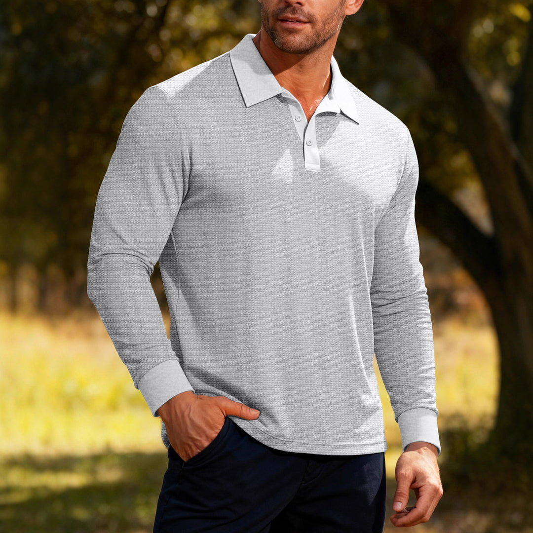 Herren nan Langarm-Poloshirt aus Waffelstrick mit schmaler Passform verdeckter Knopfleiste und Hemdkragen Echo Archiv