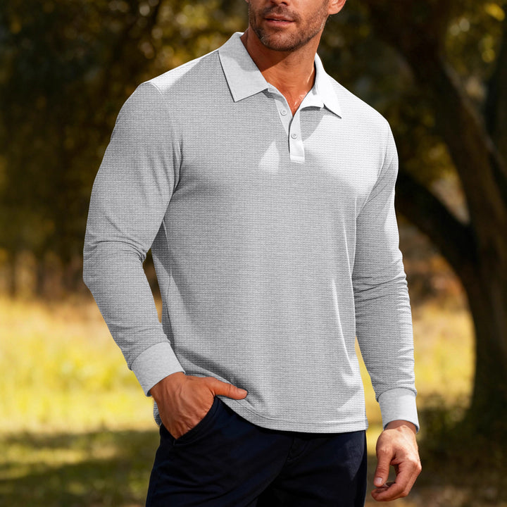 Herren nan Langarm-Poloshirt aus Waffelstrick mit schmaler Passform verdeckter Knopfleiste und Hemdkragen Echo Archiv