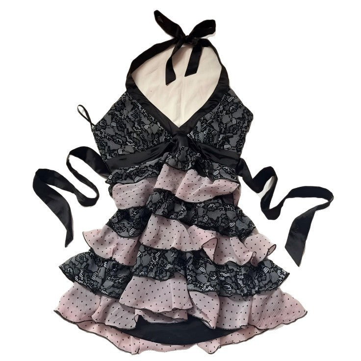 Damen Rüschen Kleid mit Spitzenoberteil Echo Archiv