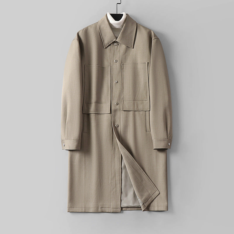 Herren Longline-Mantel mit Hemdkragen und aufgesetzten Taschen Echoarchiv