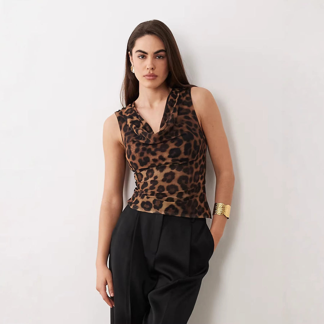 Damen Cowl-Neck Top mit Leopardenmuster Echo Archiv
