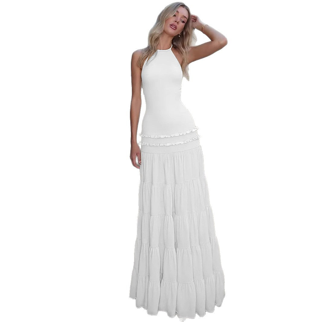 Damen Elegantes Spaghetti-Träger Maxikleid mit Rüschendetails Echo Archiv