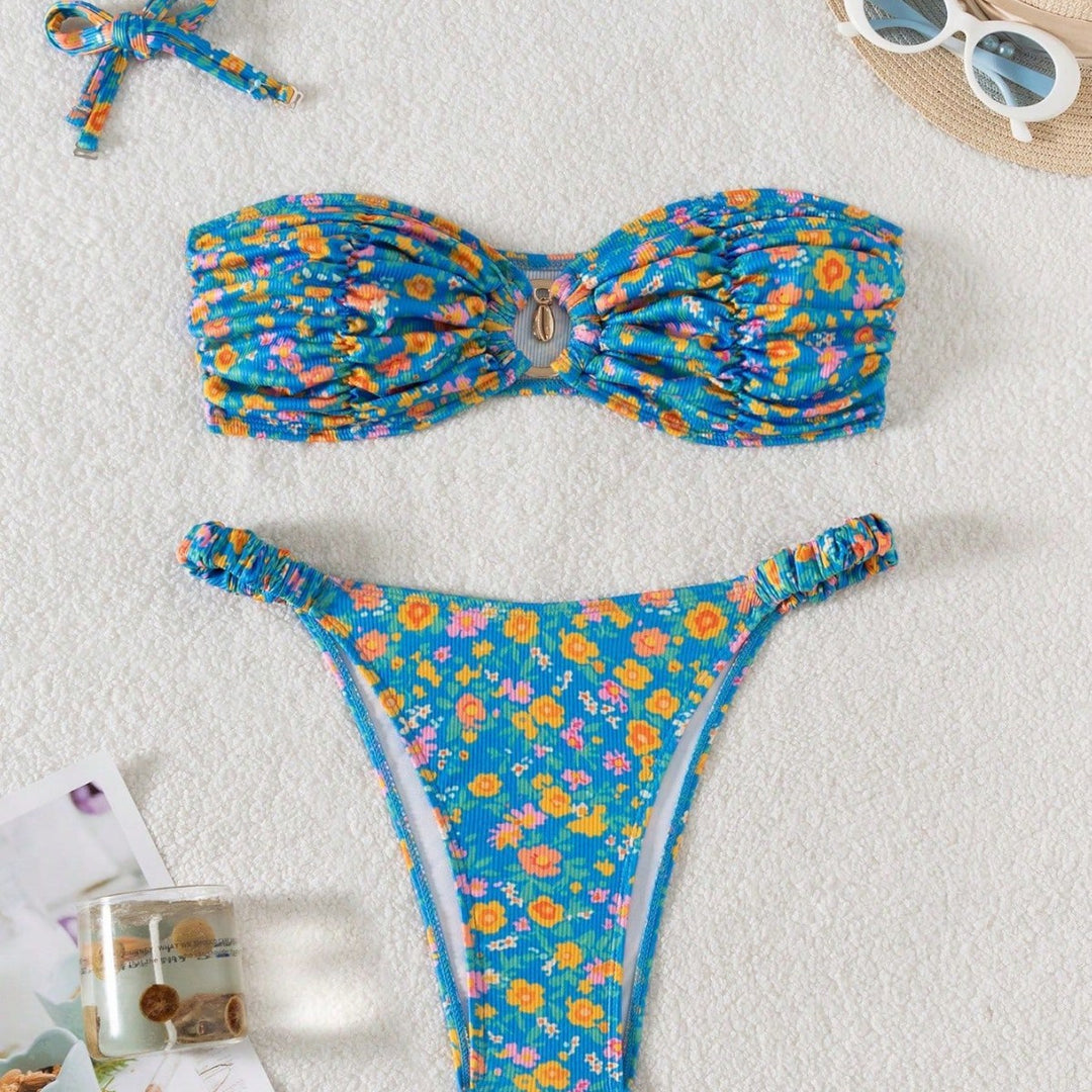 Damen Bandeau-Bikini mit viktorianischem Floralprint Echo Archiv