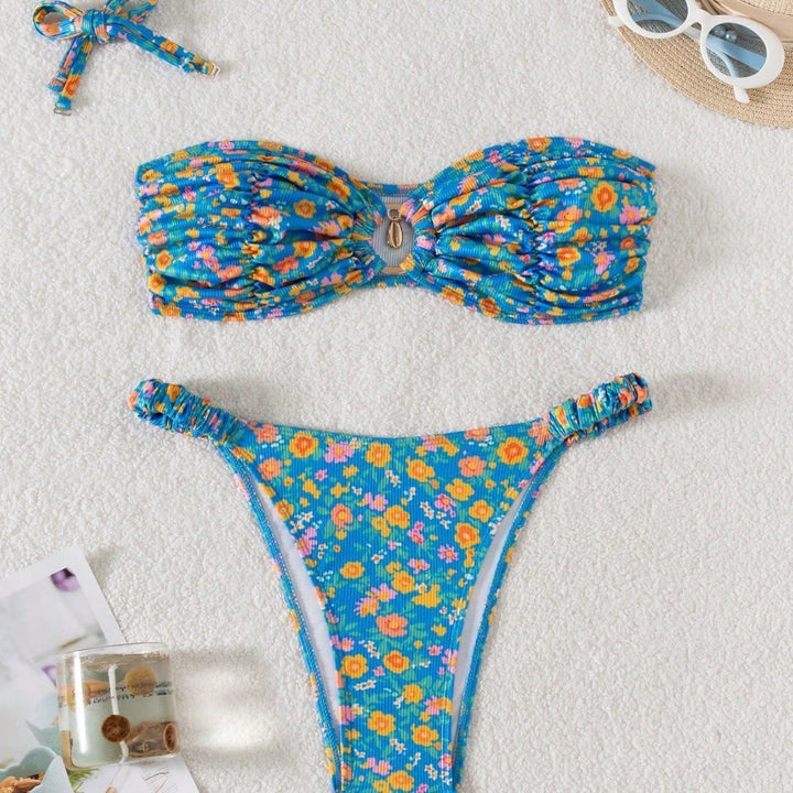 Damen Bandeau-Bikini mit viktorianischem Floralprint Echo Archiv