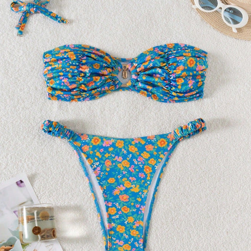 Damen Bandeau-Bikini mit viktorianischem Floralprint Echo Archiv