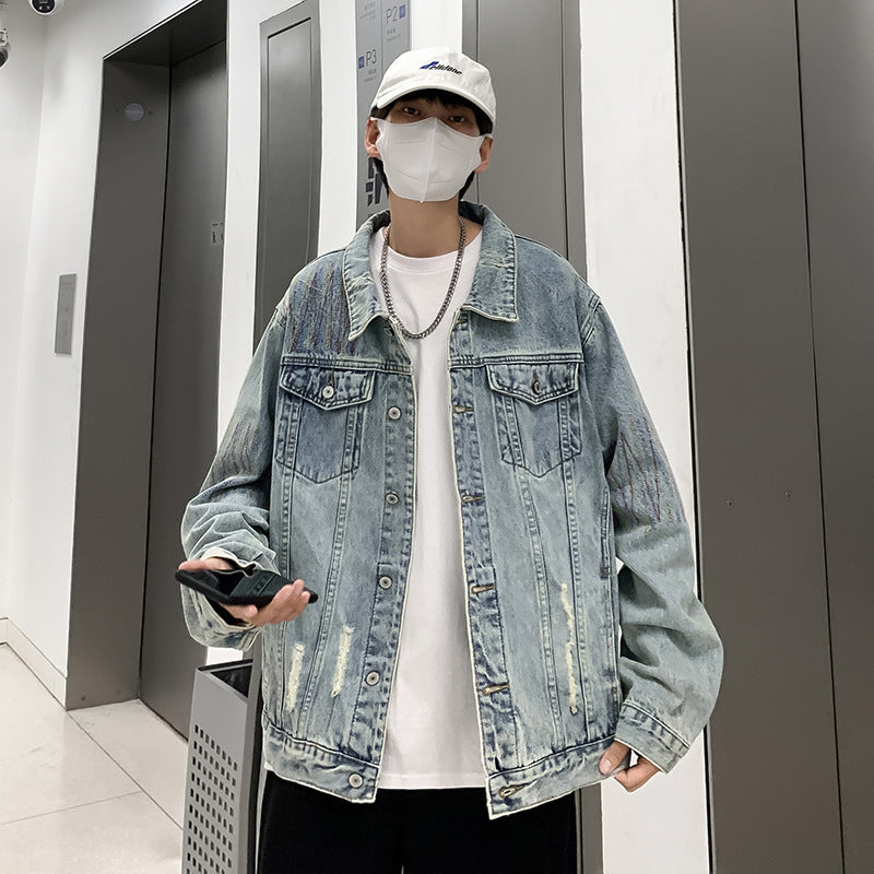 Herren Modische Denimjacke mit kreativen Akzenten Echoarchiv