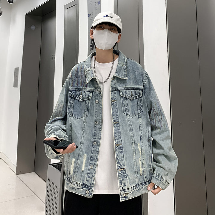 Herren Modische Denimjacke mit kreativen Akzenten Echoarchiv