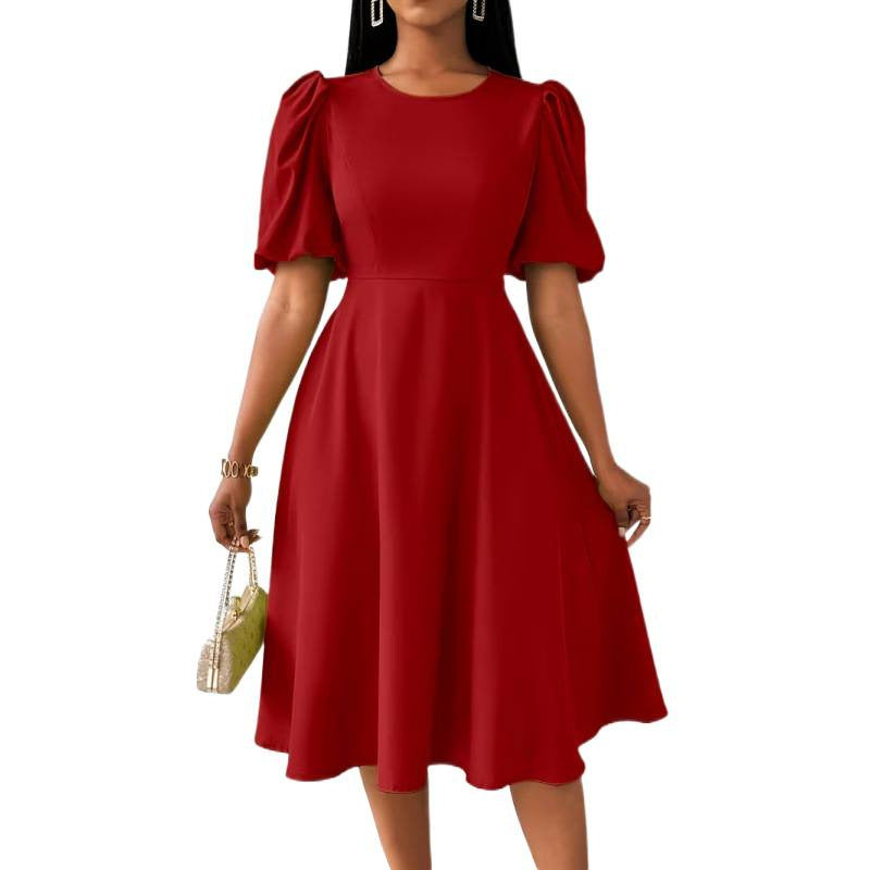 Damen Midi-Kleid mit Puffärmeln und schwingendem Saum Echo Archiv