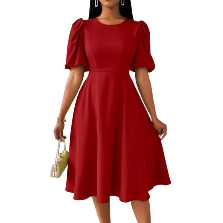 Damen Midi-Kleid mit Puffärmeln und schwingendem Saum Echo Archiv
