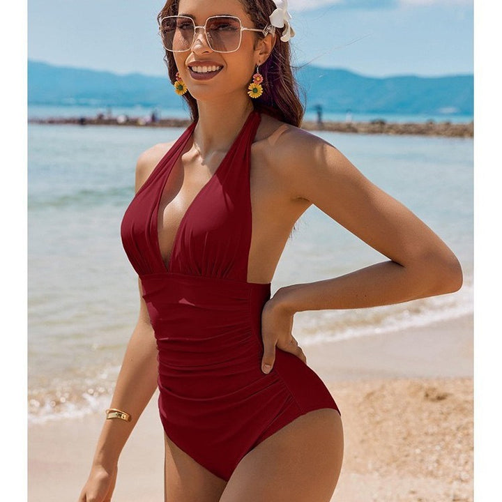 Damen Eleganter Leo-Badeanzug mit tiefem V-Ausschnitt Echo Archiv
