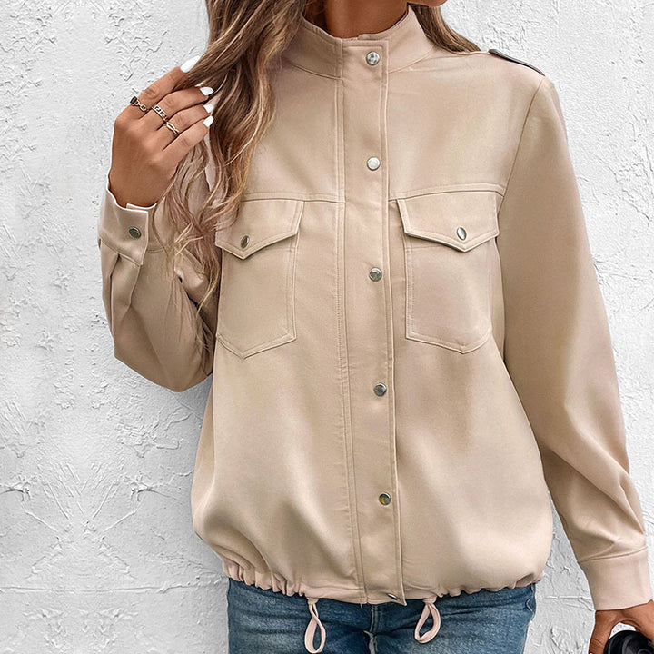 Damen Oversize-Hemdjacke Shacket mit Druckknopf‑Front, Brusttaschen und Zwei-Wege-Reißverschluss – Célinea
