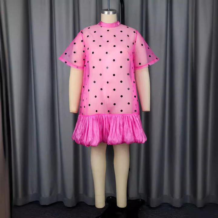 Damen Transparentes Polka-Punkte Kleid mit Rüschensaum Echo Archiv