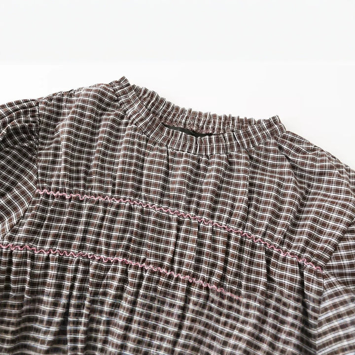 Damen Kariertes Smock-Tunika-Top mit Volantbund und Puffärmeln Echo Archiv