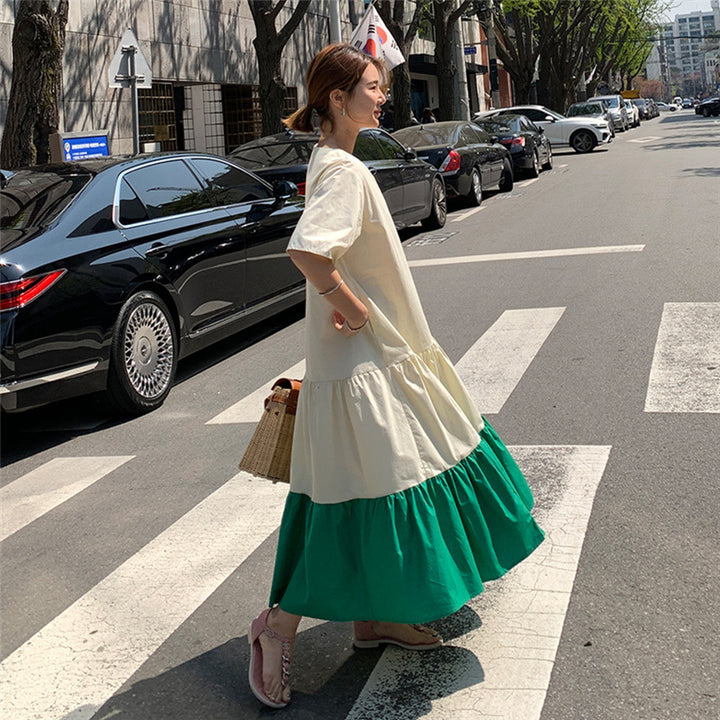 Damen Stufen-Maxi-Kleid mit Volants, Eingrifftaschen und lockerem Schnitt – Valéora