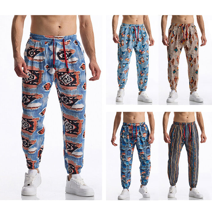 Herren Gemusterte Jogginghose im tapered Schnitt mit elastischem Bund und Tunnelzug Echo Archiv
