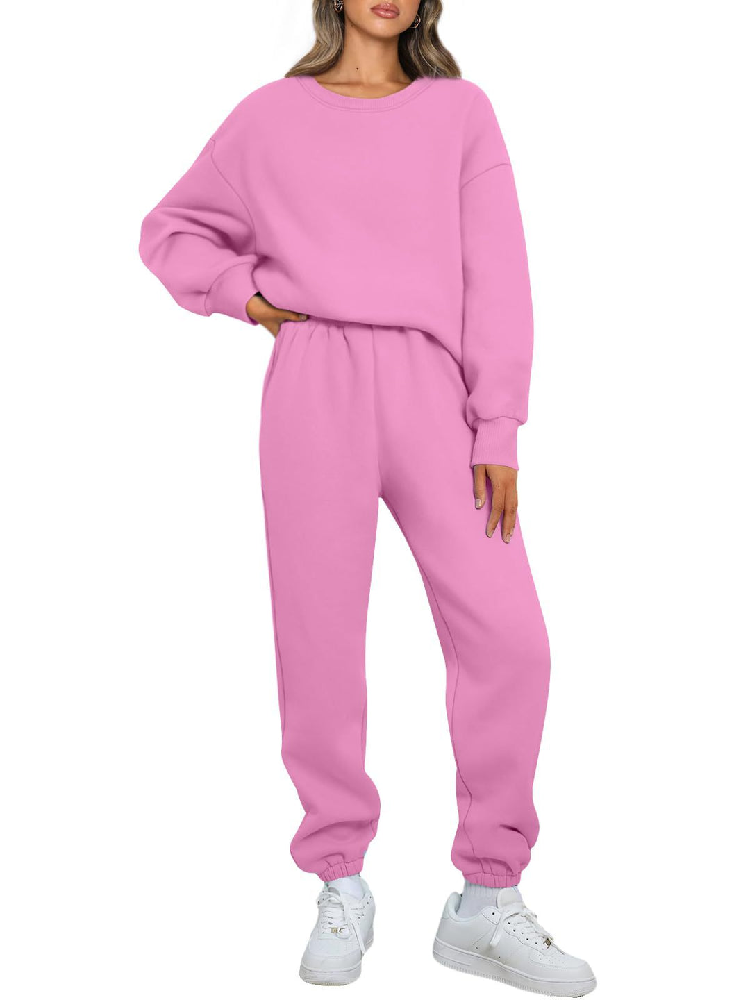 Damen gemütliches zweiteiliges Lounge-Set aus French-Terry mit Oversize-Sweatshirt und taillierter Jogginghose – Élanora