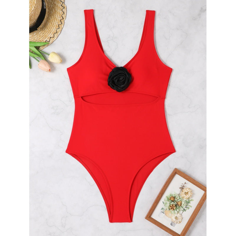 Damen Einteiliger Badeanzug mit floraler Applikation und modischem Cut-Out Echo Archiv