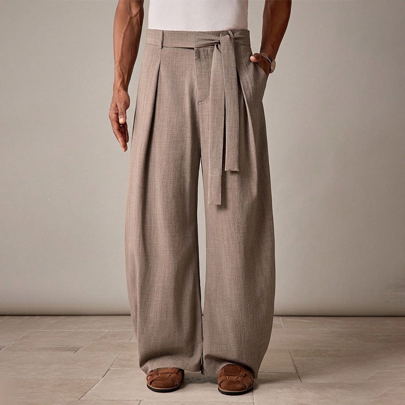 Herren nan weit geschnittene Leinenhose mit hoher Taille und Bindegürtel Echo Archiv