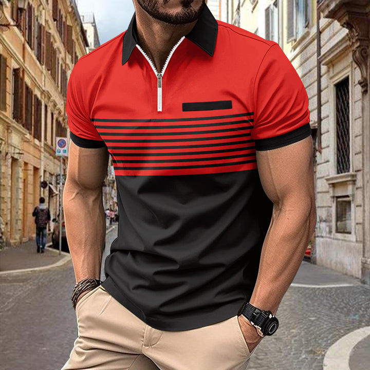 Herren Modernes Kontraststreifen Zip Polo Shirt Echoarchiv