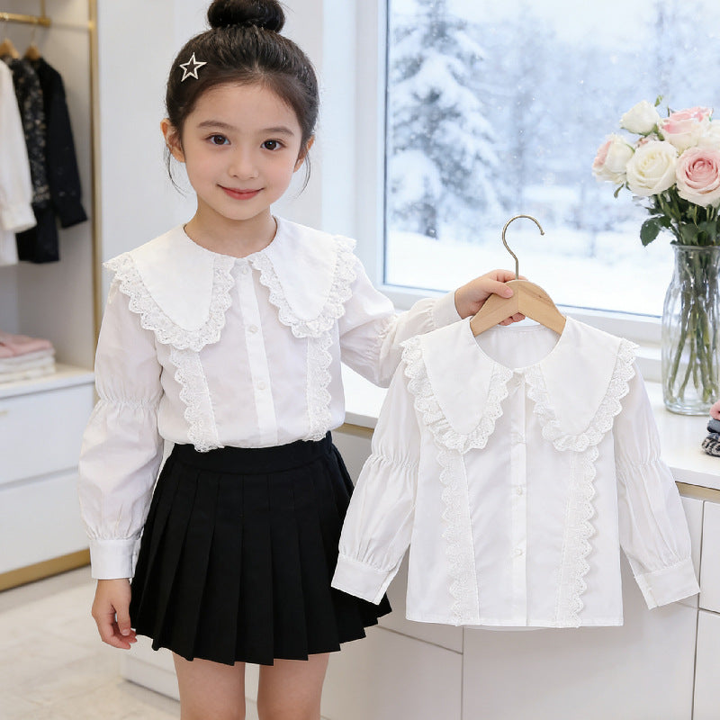 Mädchen Bluse mit eleganten Rüschen und großem Kragen Echo Archiv