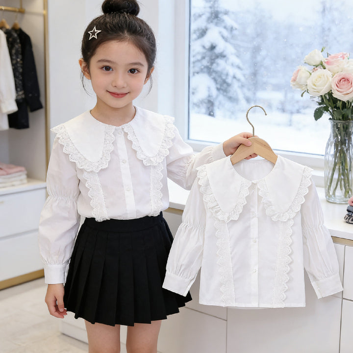 Mädchen Bluse mit eleganten Rüschen und großem Kragen Echo Archiv