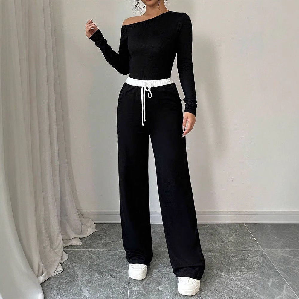 Damen Elegantes Jumpsuit mit asymmetrischem Oberteil und weitem Bein Echo Archiv