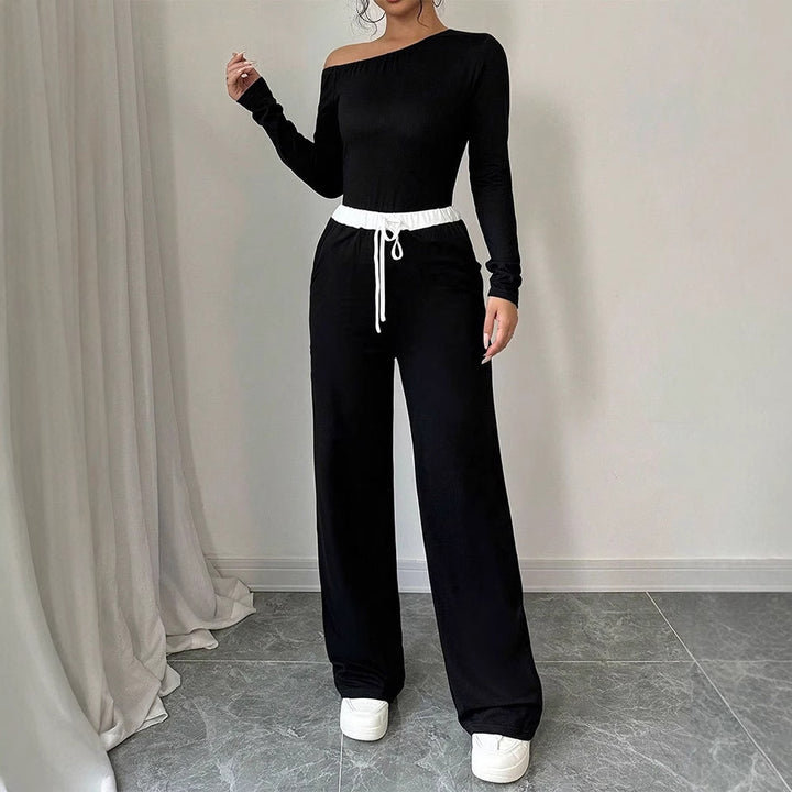 Damen Elegantes Jumpsuit mit asymmetrischem Oberteil und weitem Bein Echo Archiv