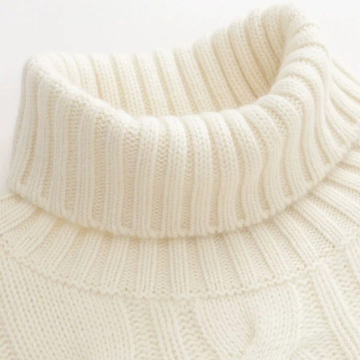Damen Kurzgeschnittener Zopfmuster‑Turtleneckpullover mit kastiger Silhouette Echoarchiv
