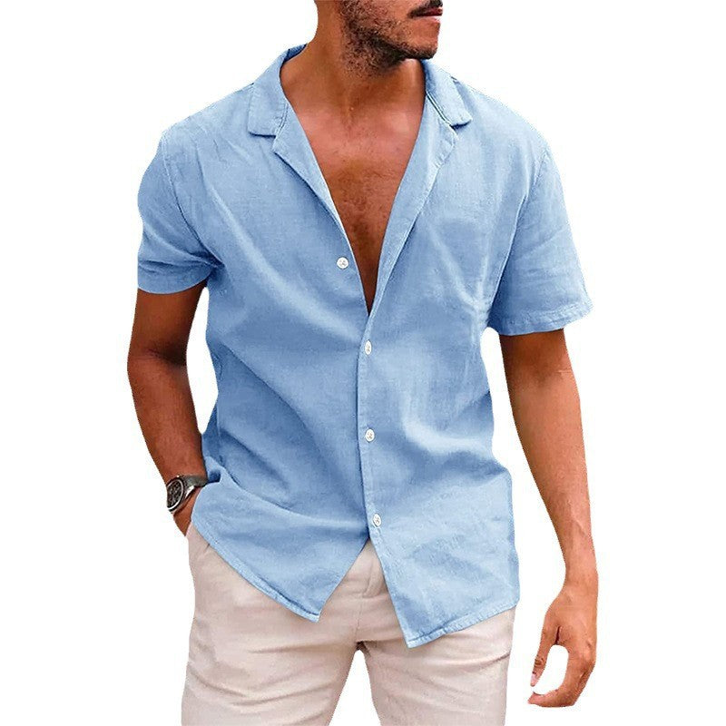 Herren Kurzarmhemd im lässigen Leinen-Stil mit hochwertiger Knopfdetails Echoarchiv