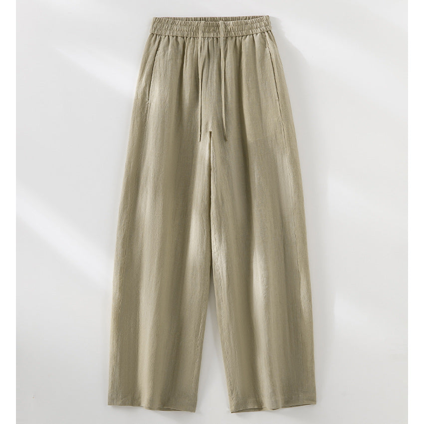 Damen Weite Leinen‑Optik Palazzohose mit elastischem Bund und fließender Silhouette Echoarchiv