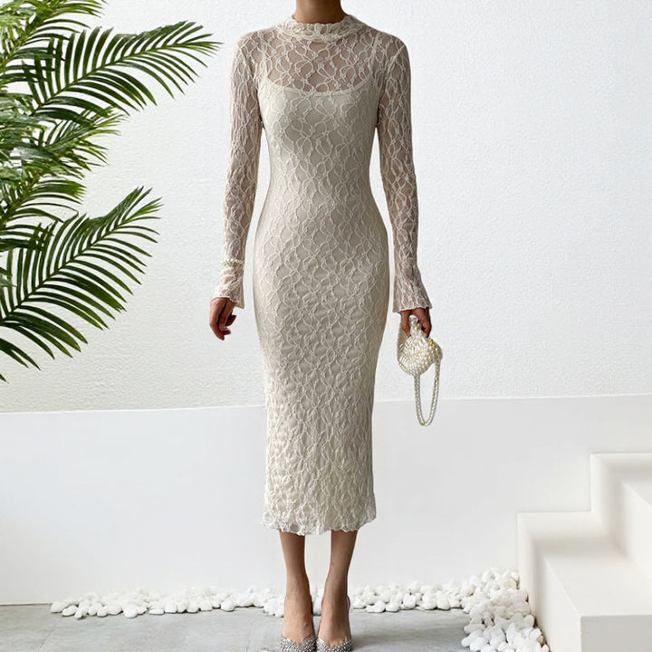 Damen Maxikleid aus transparenter Spitze mit eleganten Rüschendetails Echo Archiv