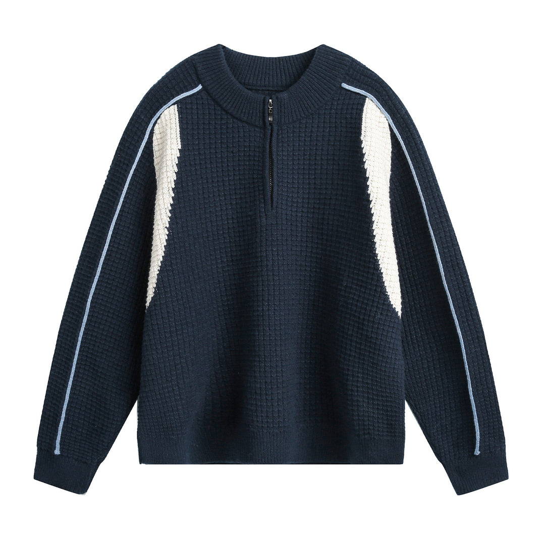 Herren Grobgestrickter Waffel-Strickpullover mit Halbzip und Kontrastpasse Echo Archiv