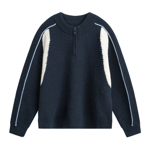 Herren Grobgestrickter Waffel-Strickpullover mit Halbzip und Kontrastpasse Echo Archiv