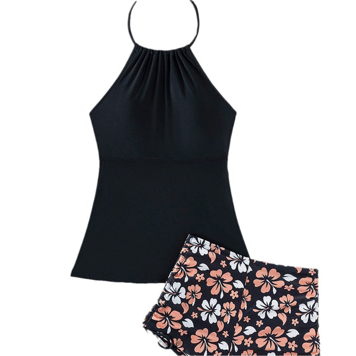 Damen Sport Top mit verstellbarem Nackenträger und floralem Muster Shorts Echo Archiv