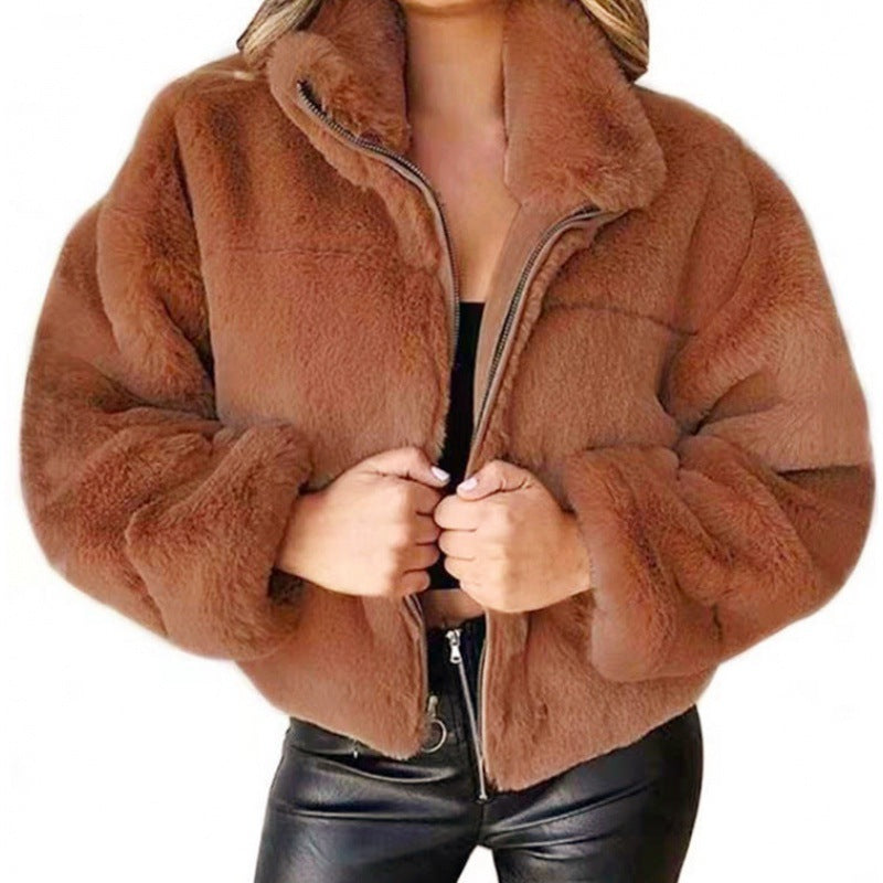 Damen Kurz geschnittene Kuschel-Fleece-Steppjacke mit Stehkragen und Reißverschluss Echo Archiv