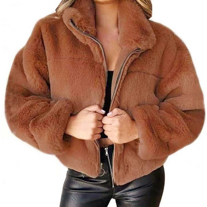 Damen Kurz geschnittene Kuschel-Fleece-Steppjacke mit Stehkragen und Reißverschluss Echo Archiv