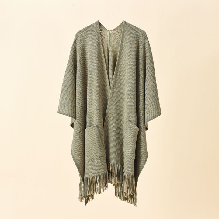 Damen Offenes Oversize-Strickcape mit Kaschmir‑Touch, Fransen und Eingrifftaschen Echo Archiv