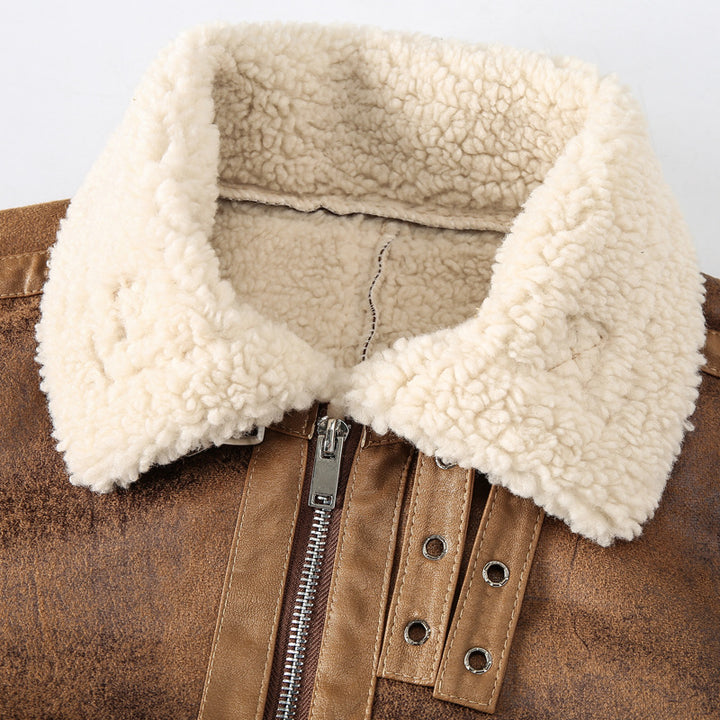 Herren Vintage Lammfell Fliegerjacke mit Kapuze und Teddyfutter – Taviero