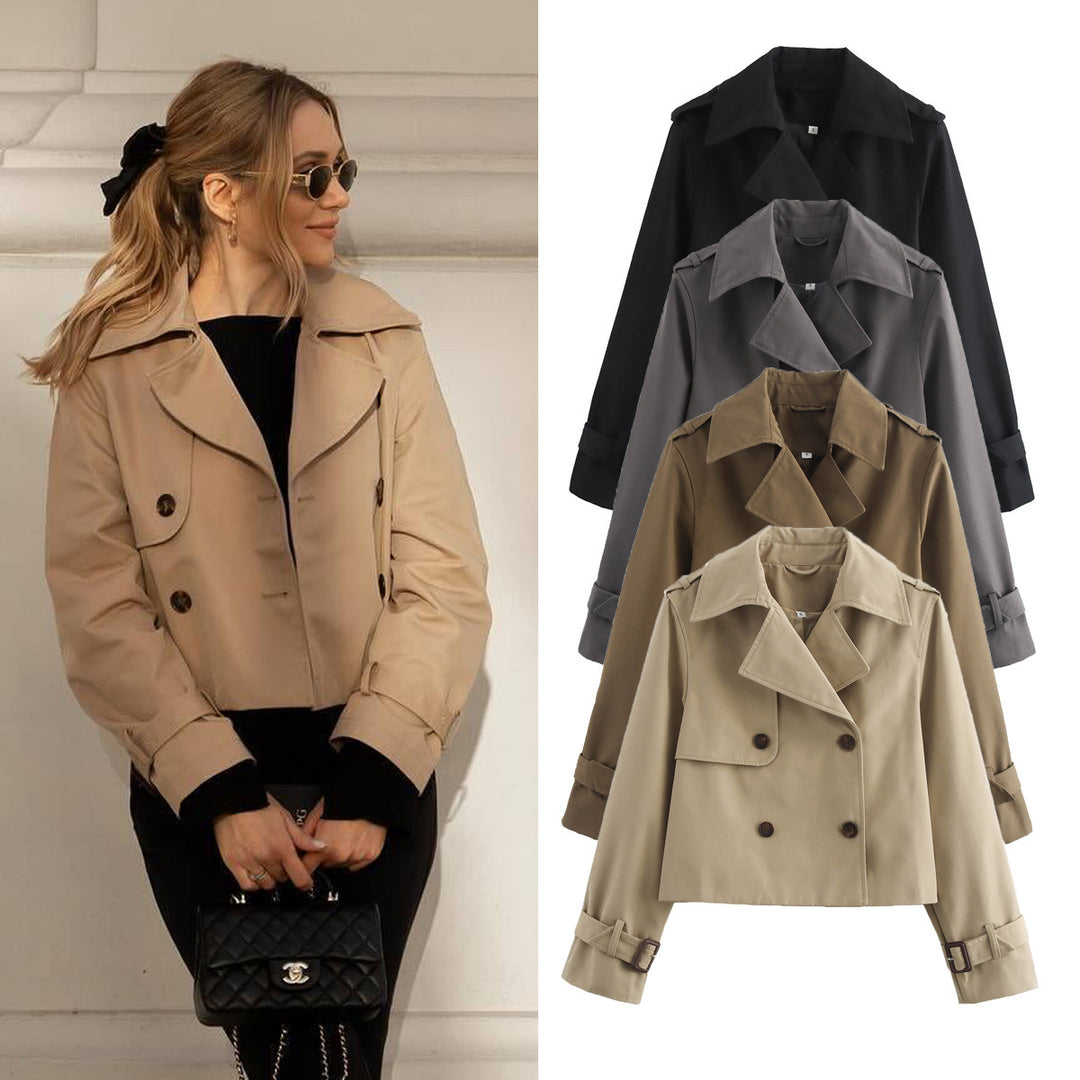 Damen Cropped-Trenchjacke im Boxy‑Schnitt mit Doppelreiher und Manschettenriemen Echo Archiv