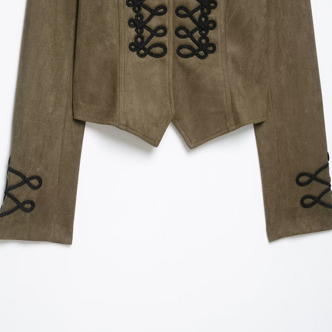 Damen Cropped Veloursjacke mit militärischer Zierkordel und taillierter Schnittführung Echoarchiv