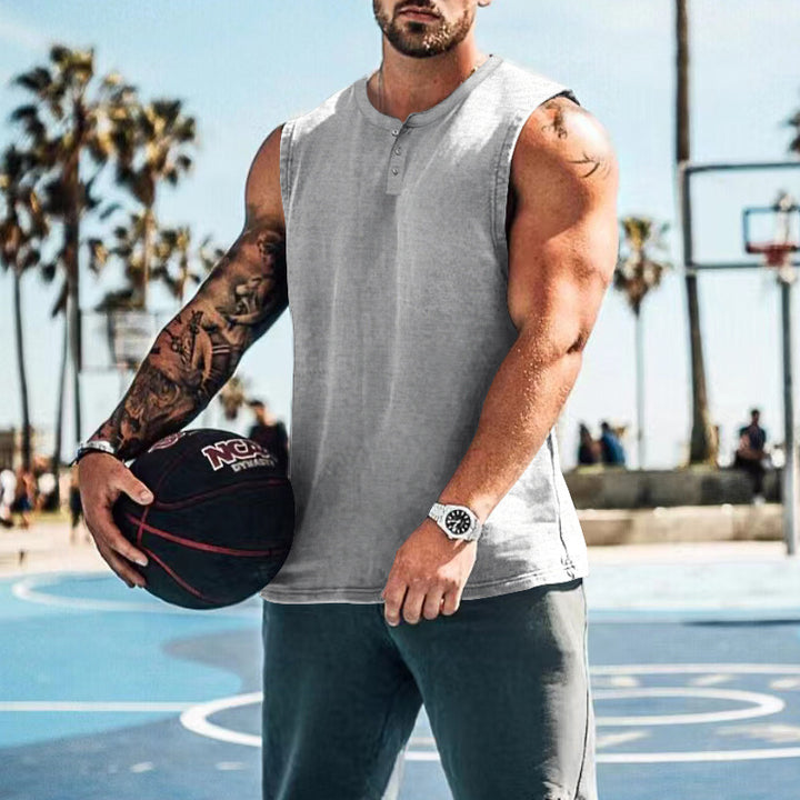 Herren ärmelloses Henley-Tanktop aus weichem Baumwollmix mit Knopfleiste Echoarchiv