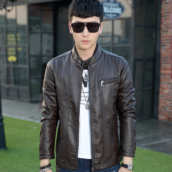 Herren trendige Kunstlederjacke mit feinen Steppdetails Echoarchiv