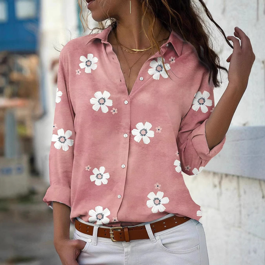 Damen Bluse mit Blumenmuster, Hemdkragen und lockerer Passform Echoarchiv