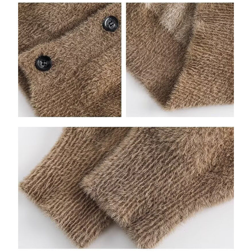 Damen Gemütliche Strickjacke mit Knopfleiste und V-Ausschnitt Echoarchiv
