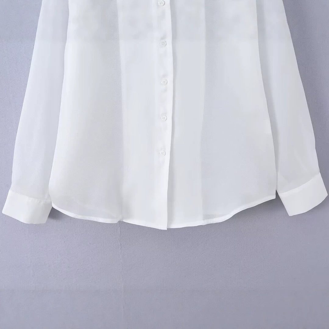 Damen Leichte Chiffon-Hemdbluse mit Oversize-Schnitt und Manschetten Echo Archiv